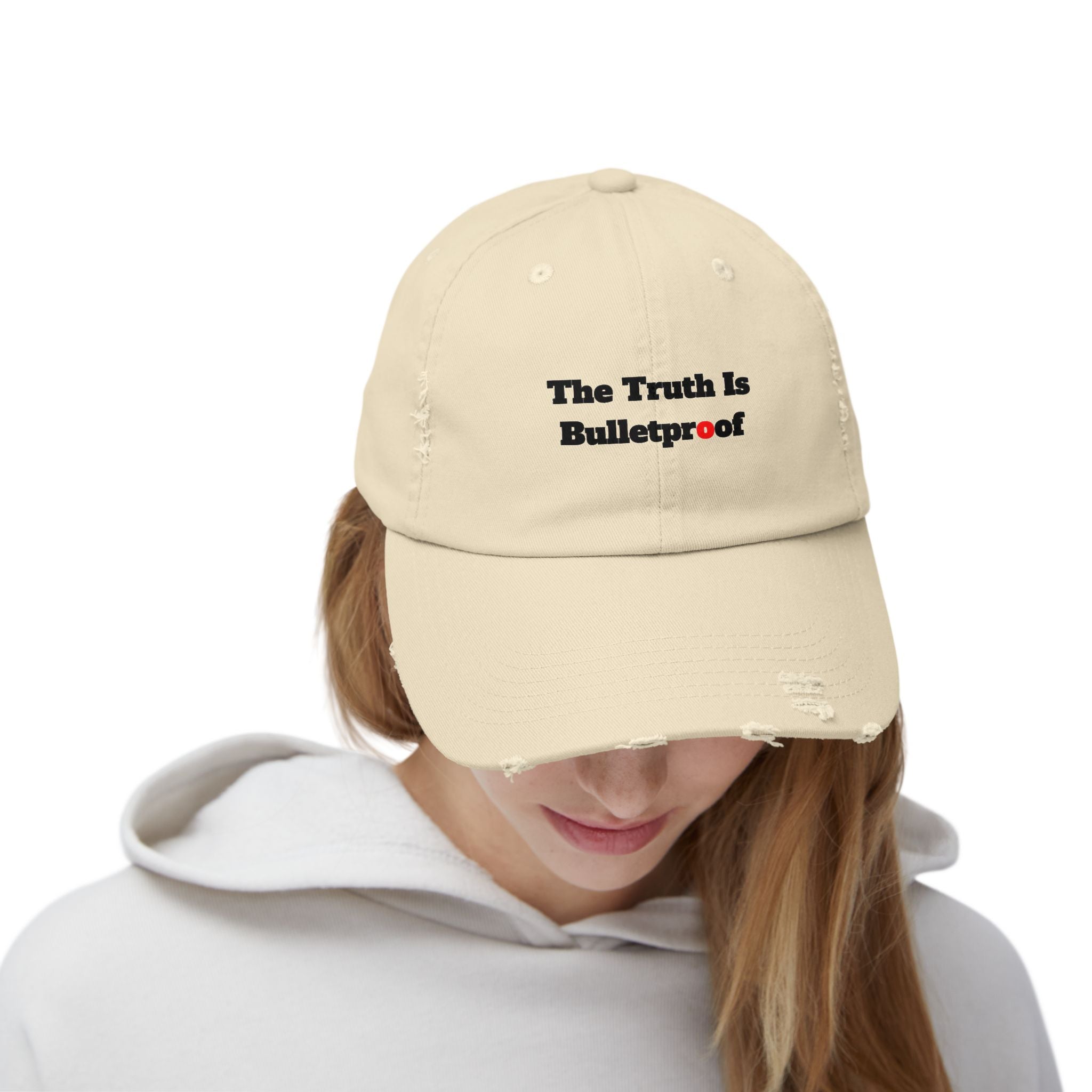 Distressed Cap with 'The Truth Is Bulletproof' - Casual Wear, Gift for Truth Seekers, Fashion Statement, Everyday Use, Unisex Accessory