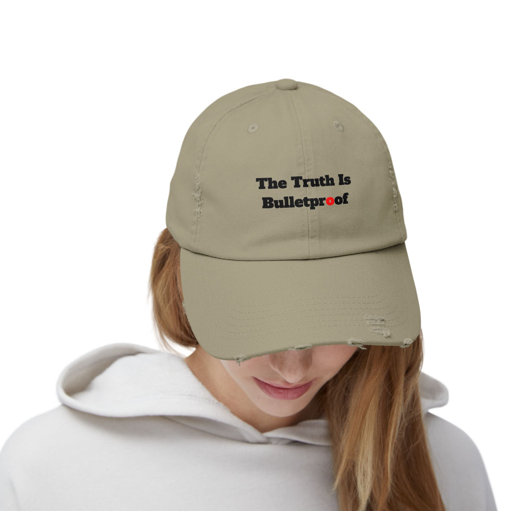 Distressed Cap with 'The Truth Is Bulletproof' - Casual Wear, Gift for Truth Seekers, Fashion Statement, Everyday Use, Unisex Accessory
