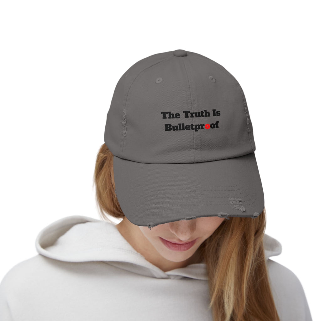Distressed Cap with 'The Truth Is Bulletproof' - Casual Wear, Gift for Truth Seekers, Fashion Statement, Everyday Use, Unisex Accessory
