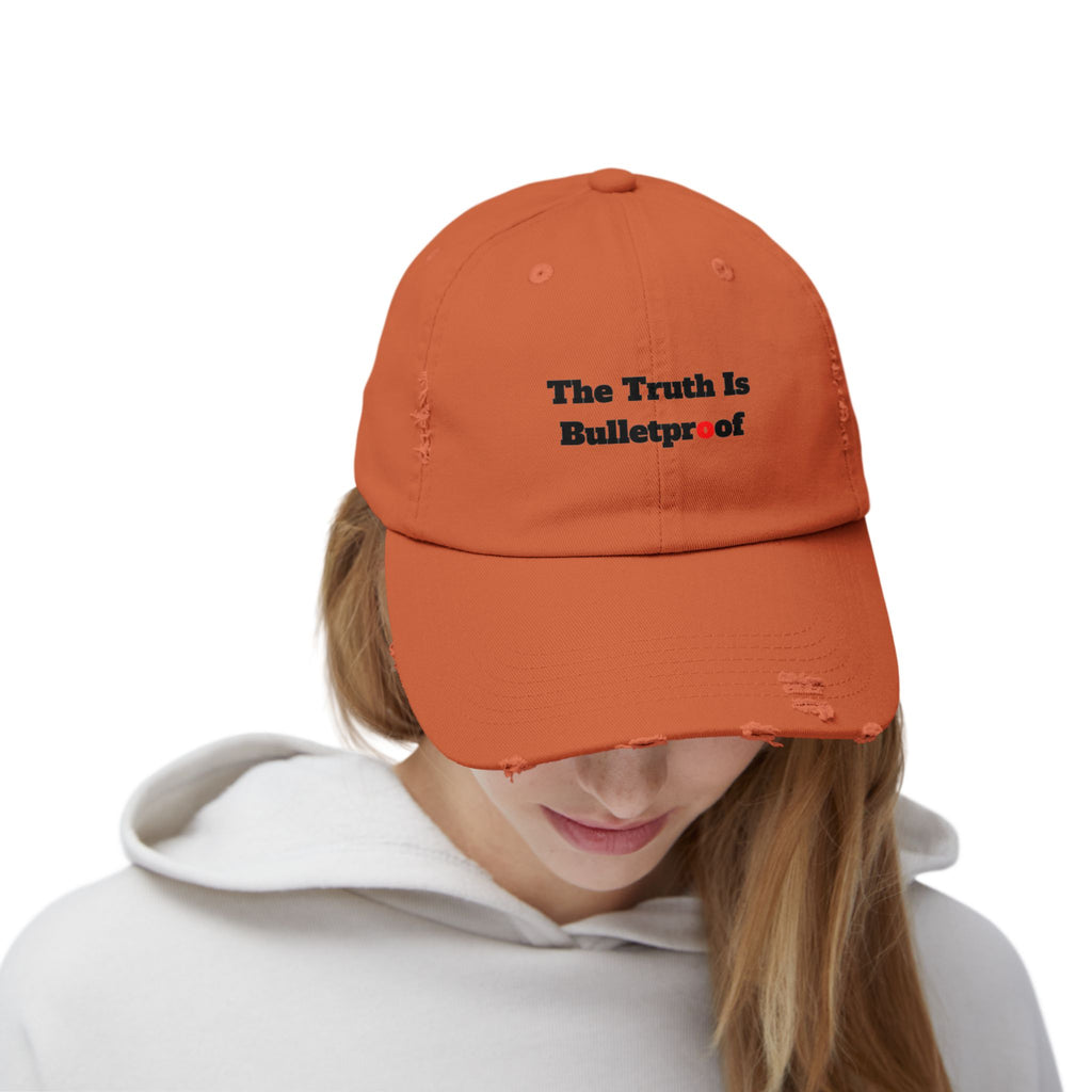Distressed Cap with 'The Truth Is Bulletproof' - Casual Wear, Gift for Truth Seekers, Fashion Statement, Everyday Use, Unisex Accessory
